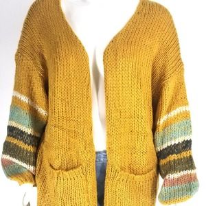 Plus Size Cardigan with Striped Sleeve Accents